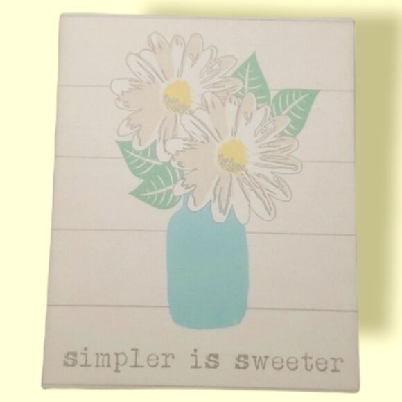 "SIMPLER IS SWEETER" DAISY FLORAL CANVAS - Picture 1 of 4